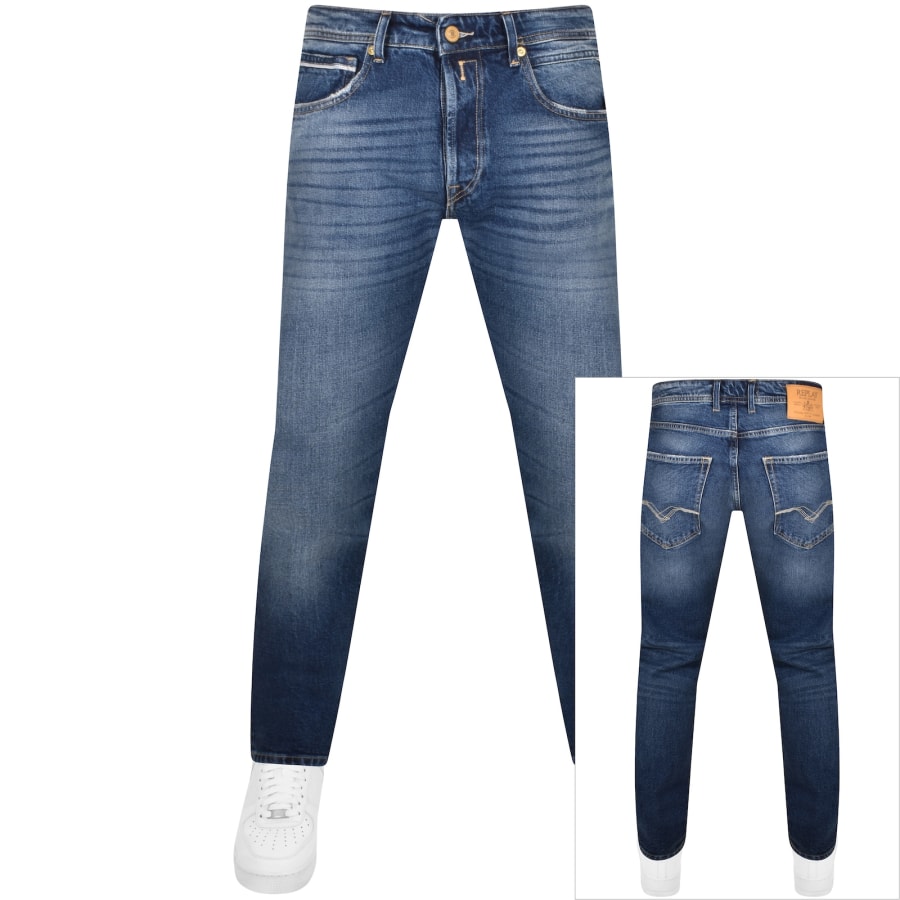 Replay Grover Straight Fit Jeans Mid Wash Blue Mainline Menswear